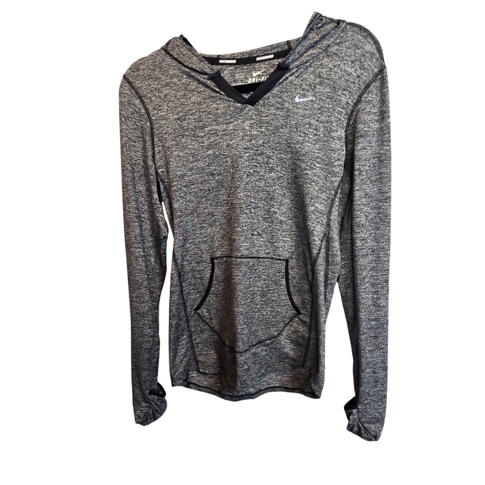 Nike Dri-Fit Running Hoodie Womens Small Gray Heathered‎ Thumbholes Pocket